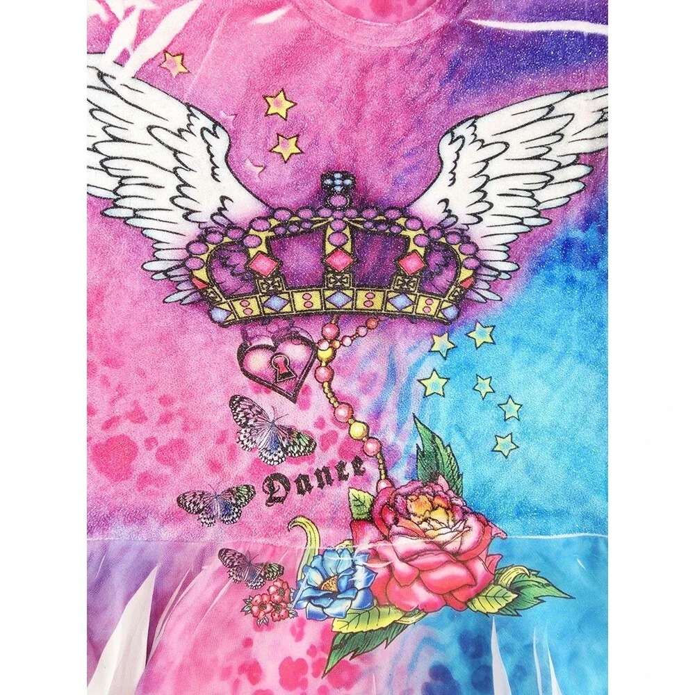 Duck Crossing Y2K Velvet Leotard Dance Skate Dress Angel Wings Shimmer Size CL